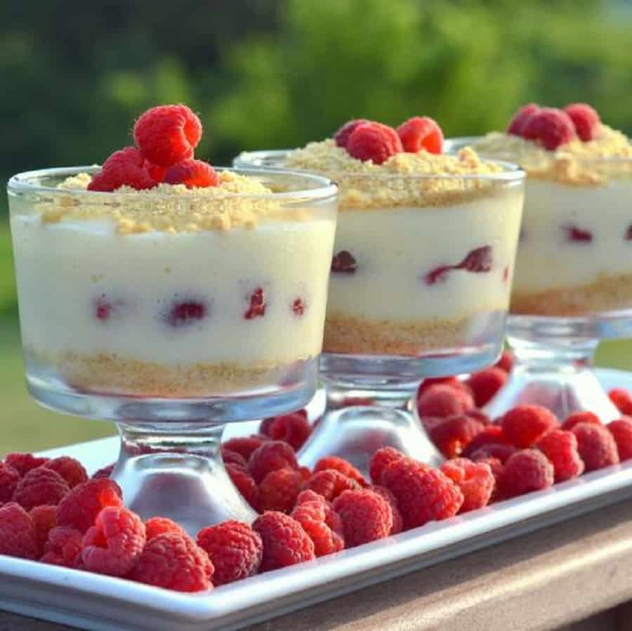 Verrines aux framboises et crème pâtissière