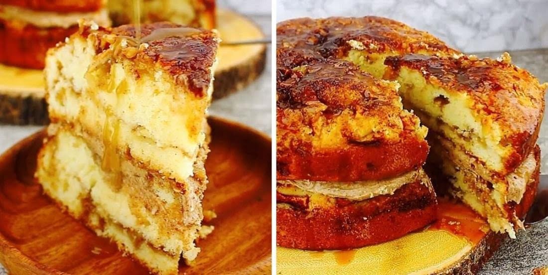 Divin gâteau moelleux pommes-cannelle au caramel