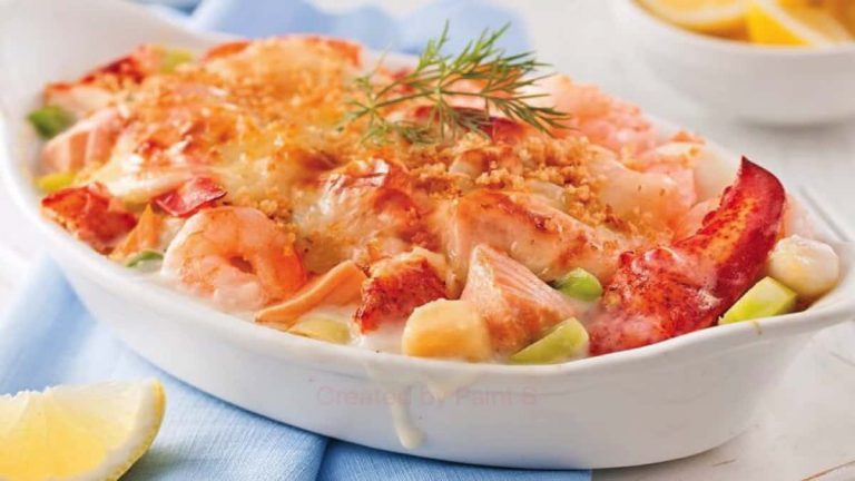 Gratin de fruits de mer aux poisson blanc scampis et crevettes